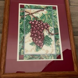 Handmade Needlework Grapes in Frame